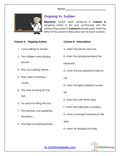 Ongoing vs. Sudden Worksheet