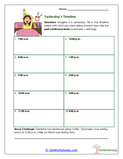 Yesterday's Timeline Worksheet