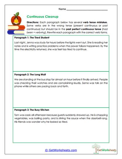 Continuous Cleanup Worksheet