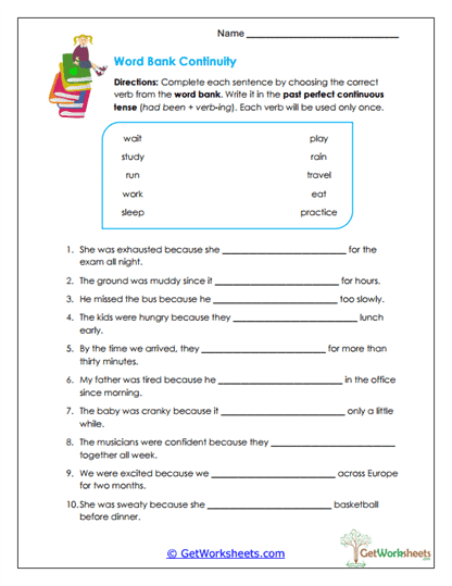 Word Bank Continuity Worksheet
