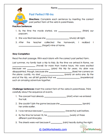Past Perfect Tense Worksheets