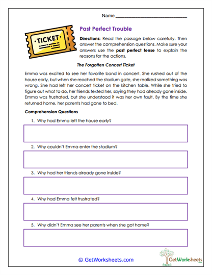 Past Perfect Trouble Worksheet