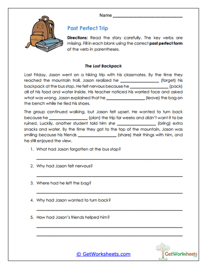 Past Perfect Trip Worksheet