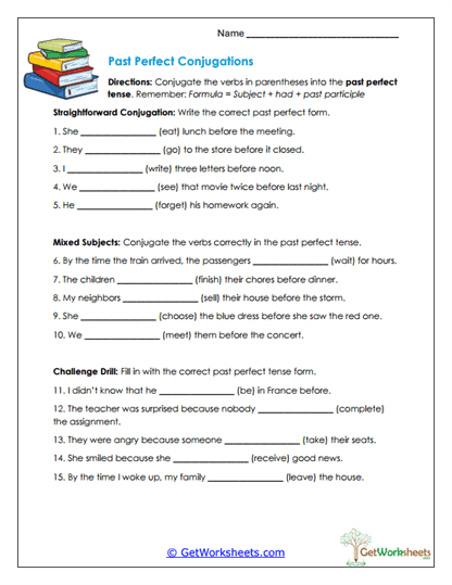 Past Perfect Conjugations Worksheet