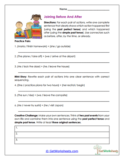 Joining Before and After Worksheet