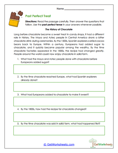 Past Perfect Treat Worksheet