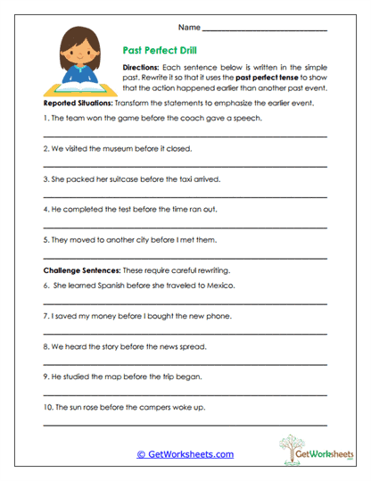 Past Perfect Drill Worksheet