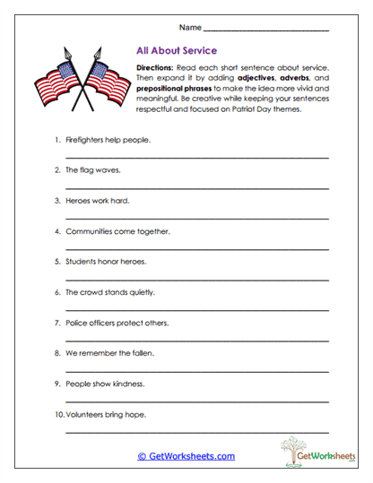 All About Service Worksheet