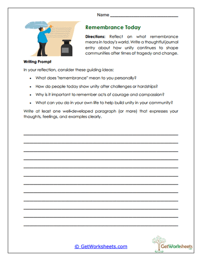 Remembrance Today Worksheet