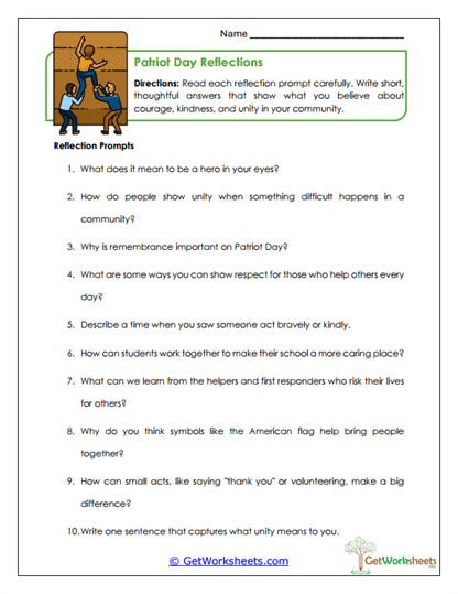 Patriot Day Reflections Worksheet