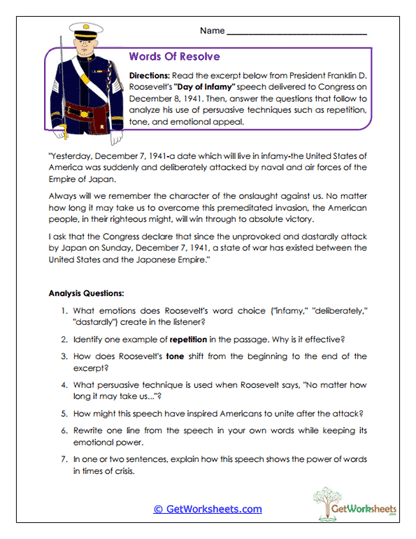 Words of Resolve Worksheet