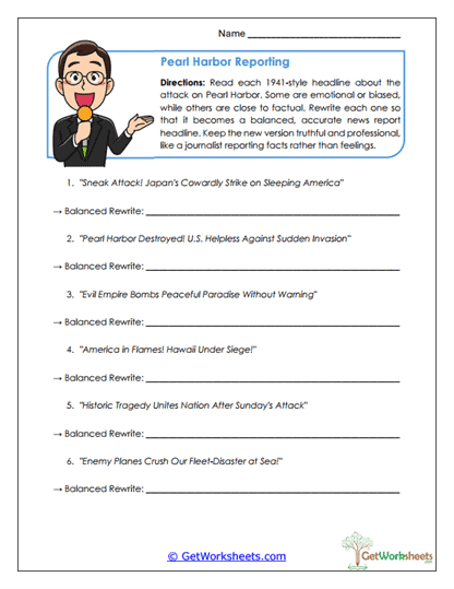Pearl Harbor Reporting Worksheet