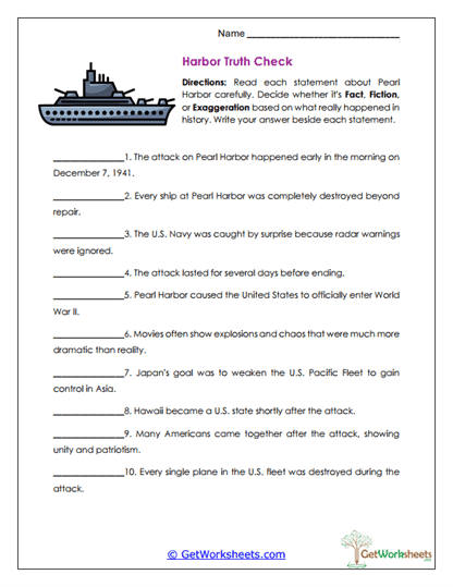 Harbor Truth Check Worksheet