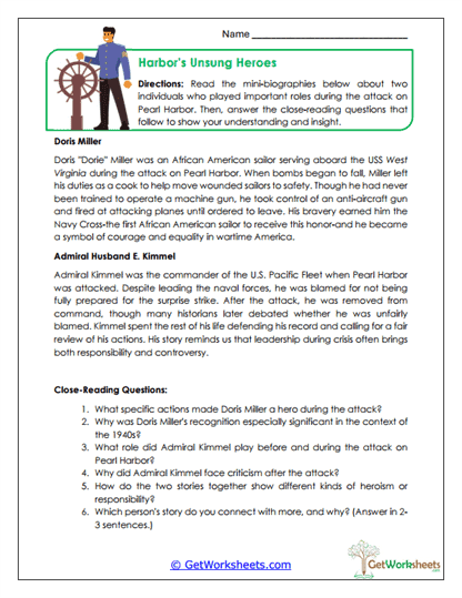 Harbor's Unsung Heroes Worksheet