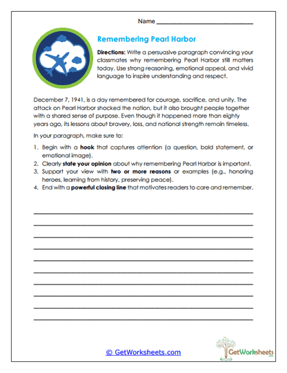 Remembering Pearl Harbor Worksheet