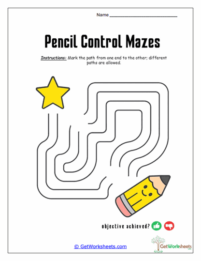 Star-to-Pencil Control Maze Worksheet