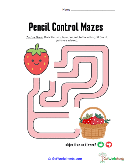 Strawberry to Basket Precision Maze Worksheet