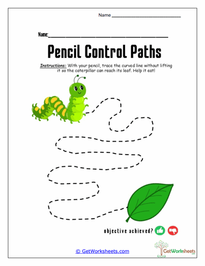 Caterpillar Curved Path Worksheet