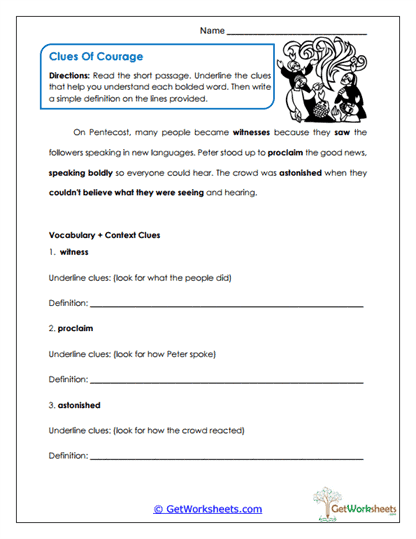 Clues of Courage Worksheet