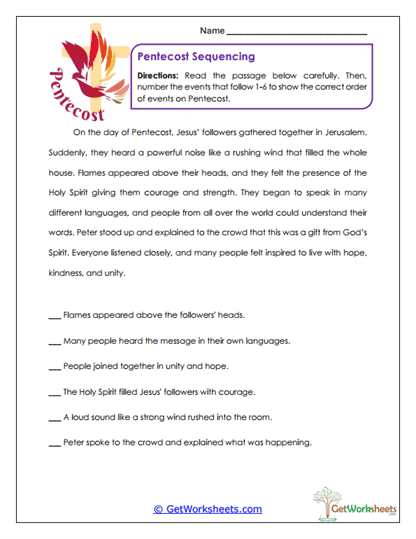 Pentecost Sequencing Worksheet