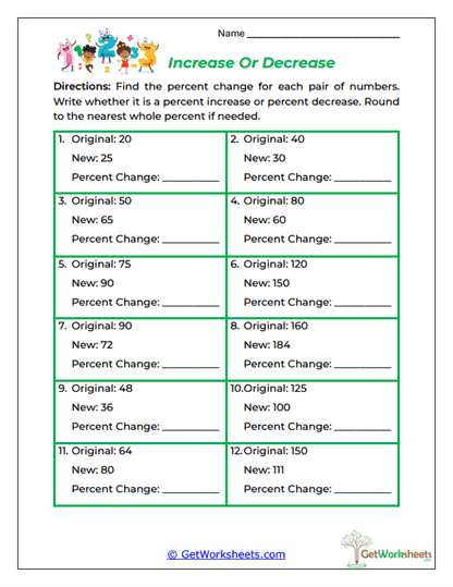 Increase Or Decrease Worksheet