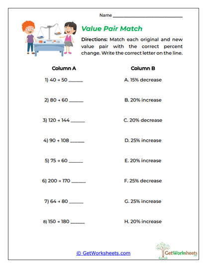 Value Pair Match Worksheet