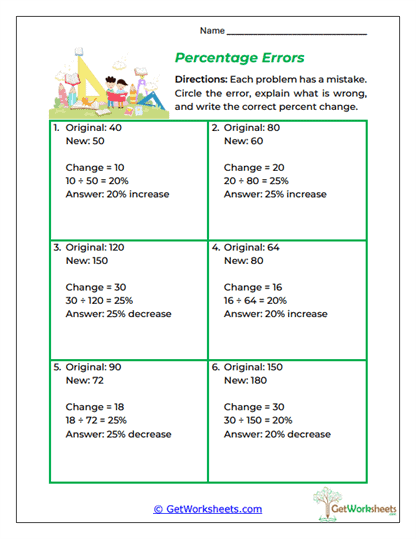 Percentage Errors Worksheet