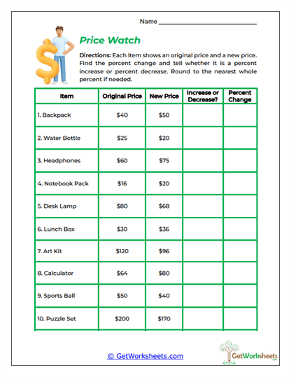 Price Watch Worksheet