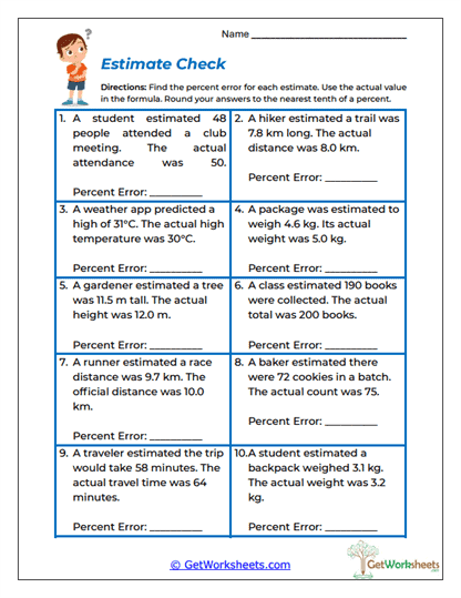 Estimate Check Worksheet