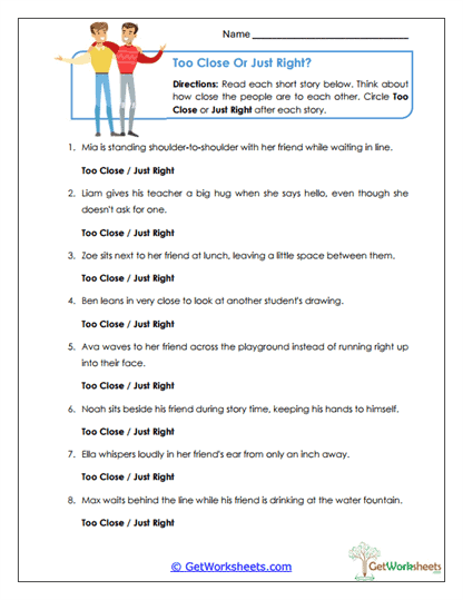 Too Close or Just Right Worksheet