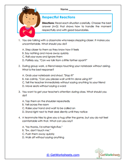 Respectful Reactions Worksheet