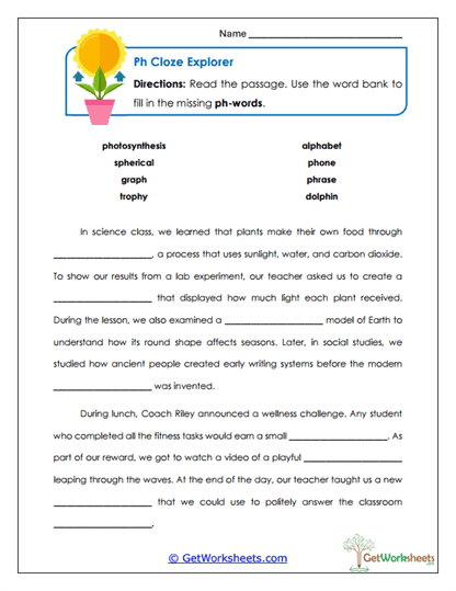 Cloze Explorer Worksheet