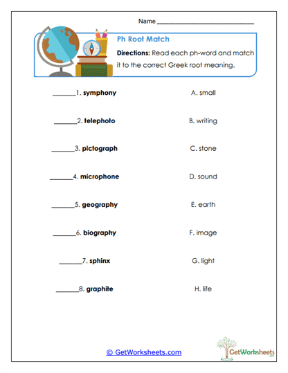 Ph Root Match Worksheet
