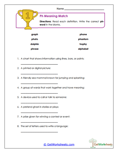 Meaning Match Worksheet