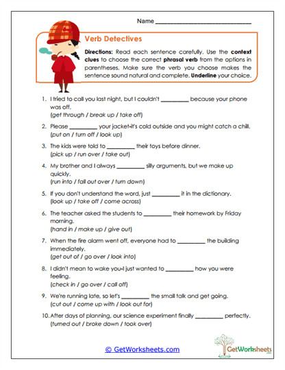 Verb Detectives Worksheet