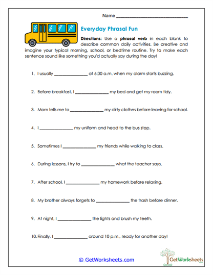 Everyday Phrasal Fun Worksheet