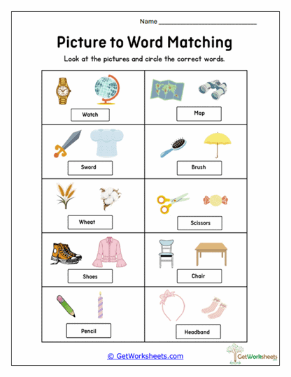 Everyday Object Matching Worksheet