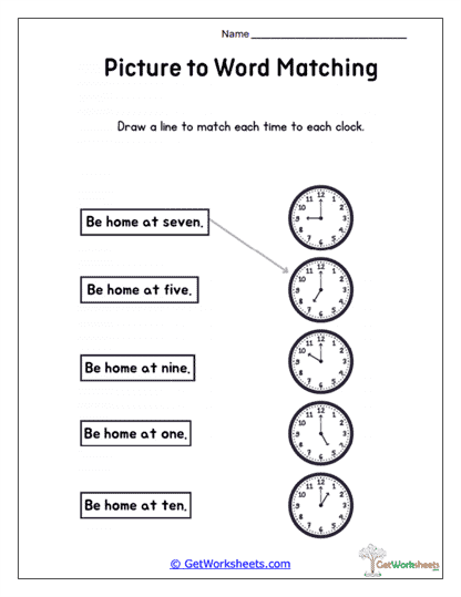 Telling Time Matching Worksheet