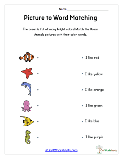Ocean Animal Colors Worksheet