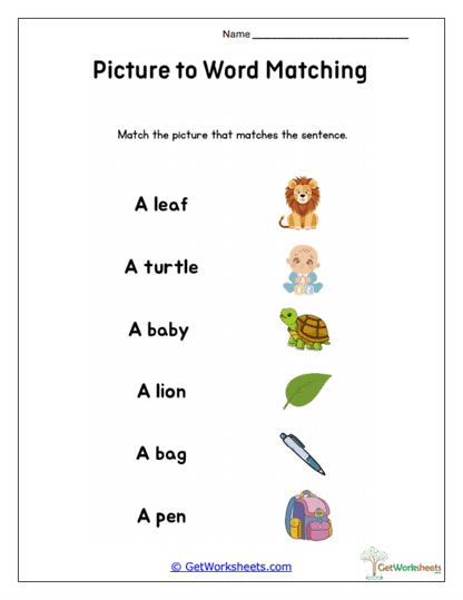 Simple Sentence Match Worksheet