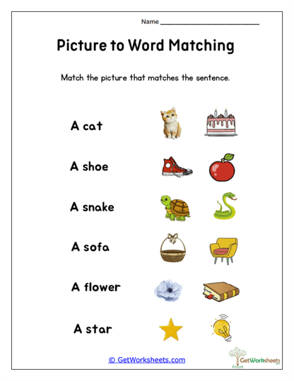 Sentence and Picture Match Worksheet