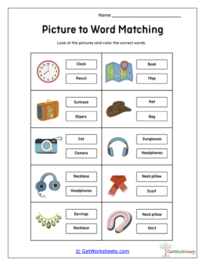 Travel Item Vocabulary Worksheet
