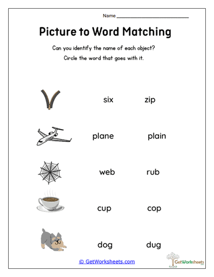 Short Word Identification Worksheet