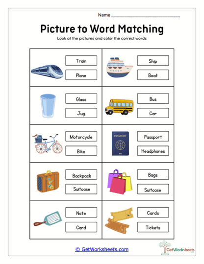 Transportation Vocabulary Practice Worksheet