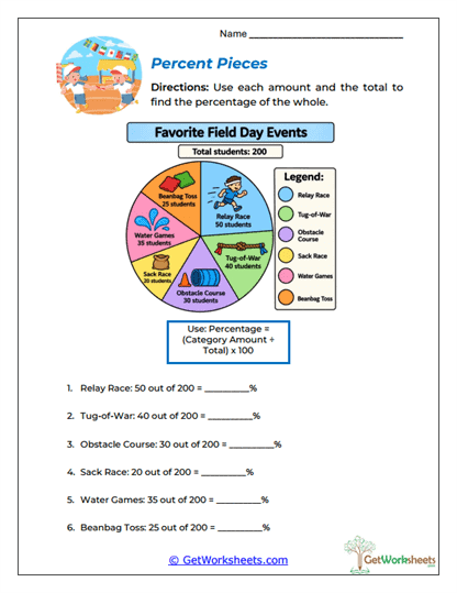 Percent Pieces Worksheet