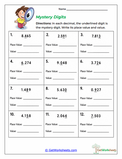 Mystery Digits Worksheet