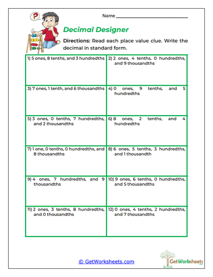Decimal Designer Worksheet
