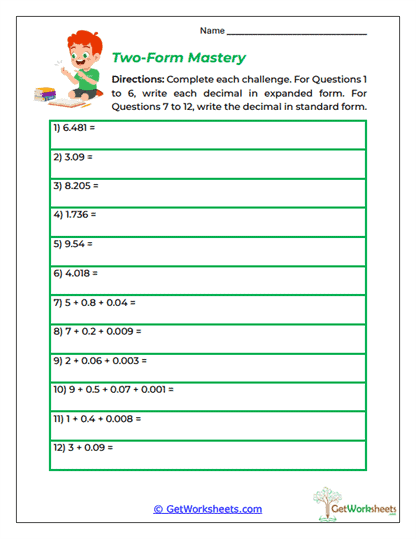 Two-Form Mastery Worksheet
