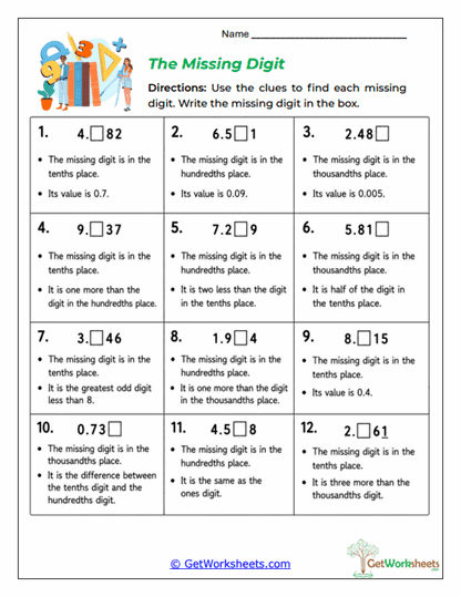 The Missing Digit Worksheet