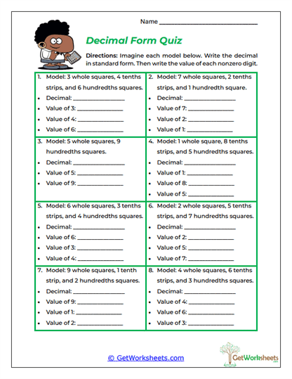 Decimal Form Quiz Worksheet